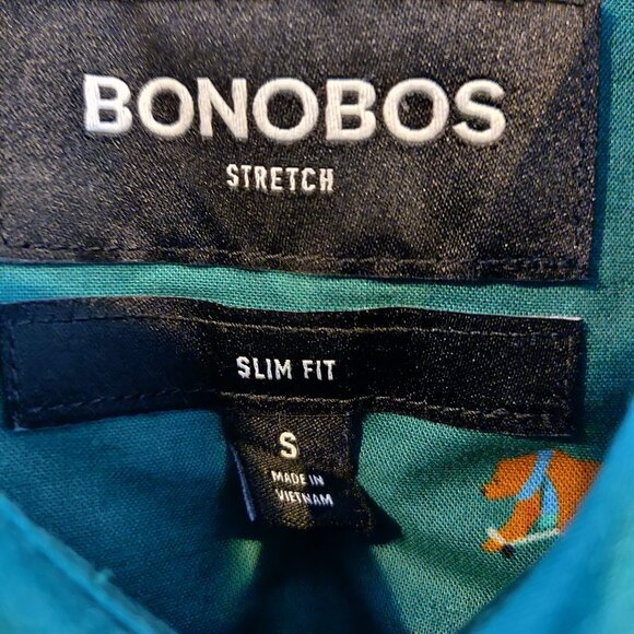 Bonobos Mens Size S Green Hockey Bear Print L/S Button Up Slim Fit Shirt Flaw - Picture 7 of 8